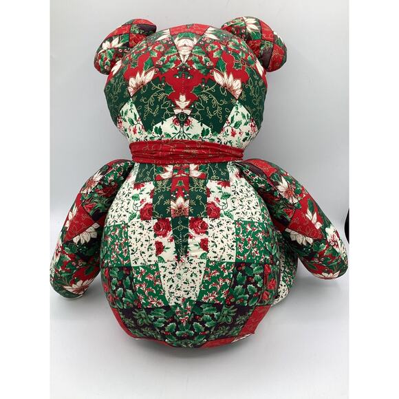 Patchwork Christmas Bear With Red Ribbon 23 inches Tall Vintage - Picture 4 of 6